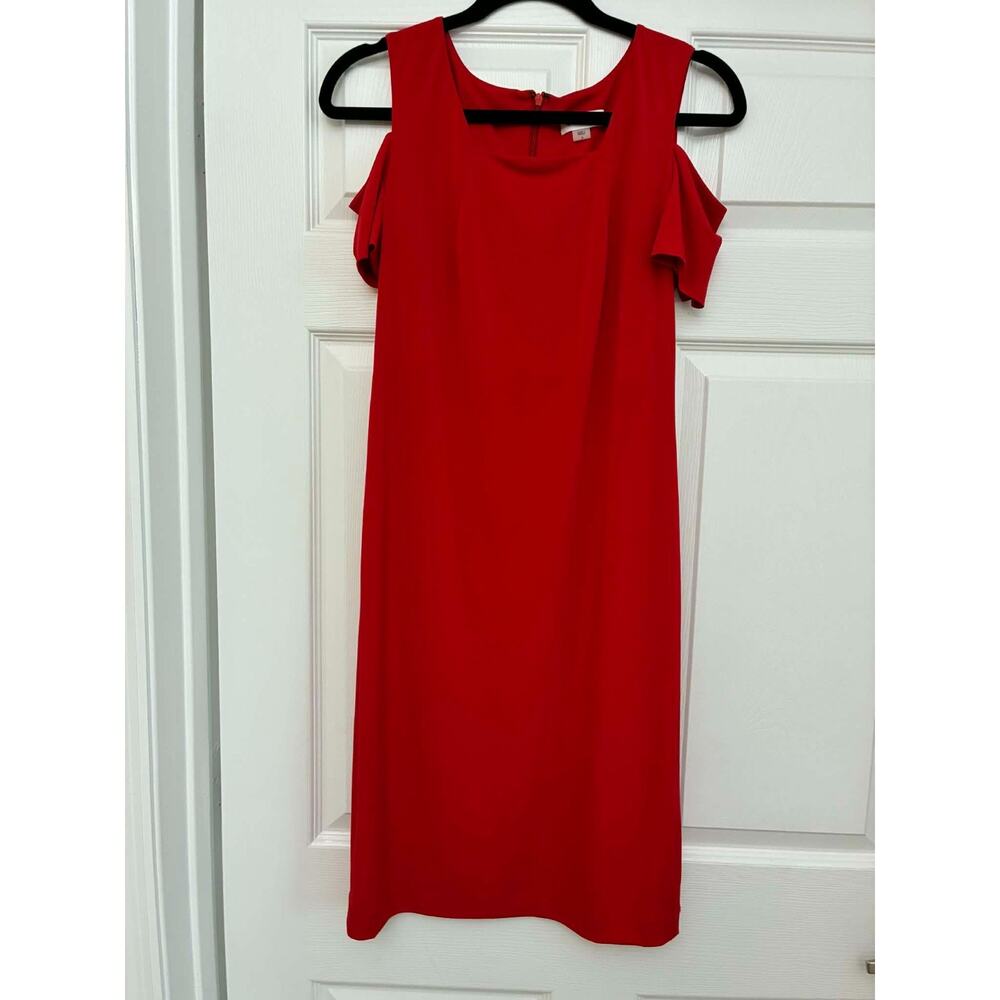Calvin‎ Klein Red Cold Shoulder Sheath Dress Womens Size 6 Cocktail